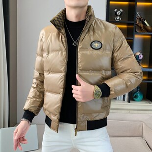 欧货立领男式羽绒服2024秋冬新款亮面保暖轻薄时尚夹克休闲外套男