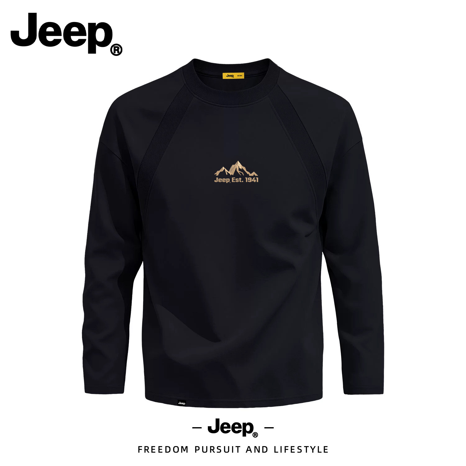 JEEP/吉普美式黑色复古解构长袖T恤男秋季插肩袖高级感休闲上衣
