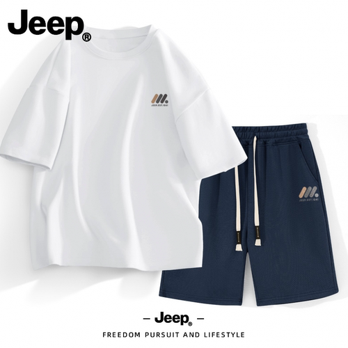 Jeep男士纯棉短袖t恤夏季透气运动套装2026新款高级美式休闲短裤