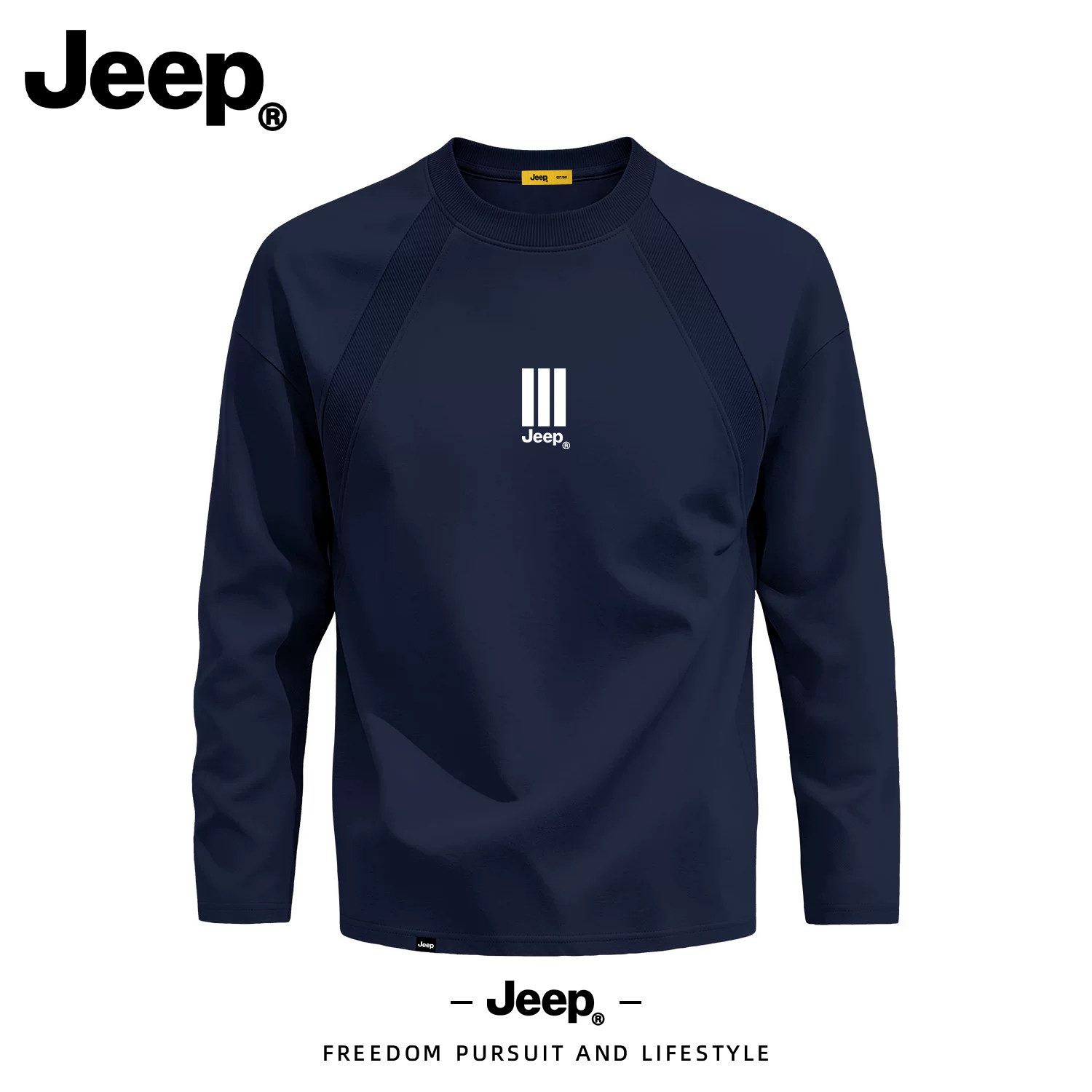 JEEP/吉普美式复古插肩长袖T恤男秋季宽松卫衣百搭高级感男装上衣