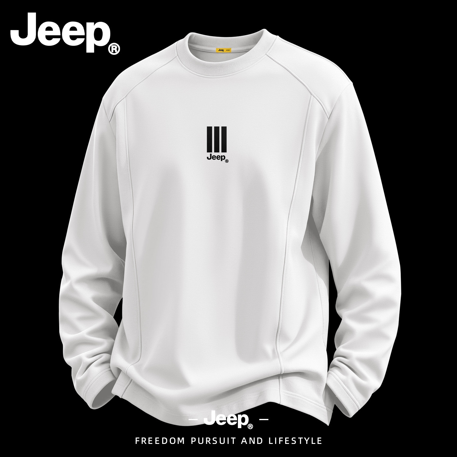 JEEP/吉普美式竖线插肩袖长袖T恤男秋季新款圆领宽松休闲百搭上衣