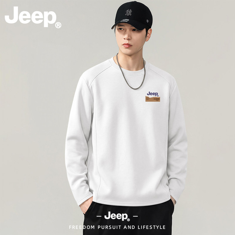 JEEP/吉普美式简约风解构圆领卫衣男士秋季宽松运动风休闲上衣潮