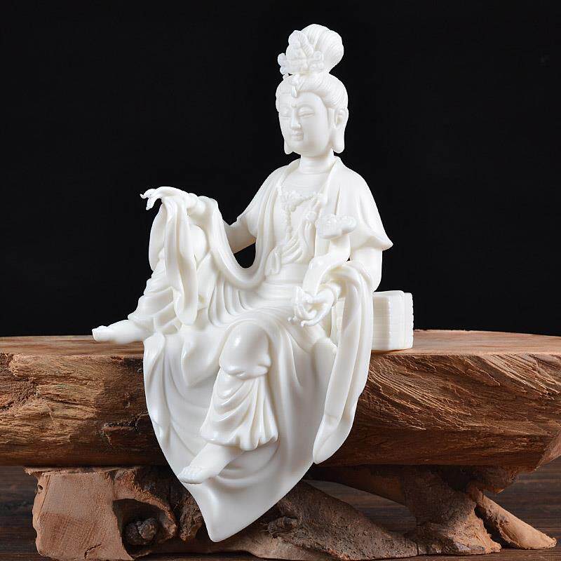 陶瓷工艺观音佛像白瓷自在观世音菩萨家居客厅博古架中式禅意摆件