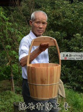 藤编定做传统手工木提桶足浴桶泡脚木桶洗脚盆木盆加厚挑水提水桶