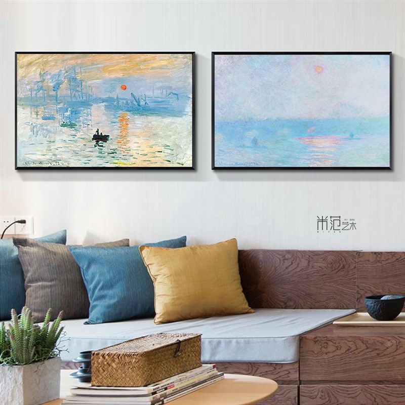 莫奈印象派装饰画日出印象世界名画客厅挂画欧式风景油画电表箱画
