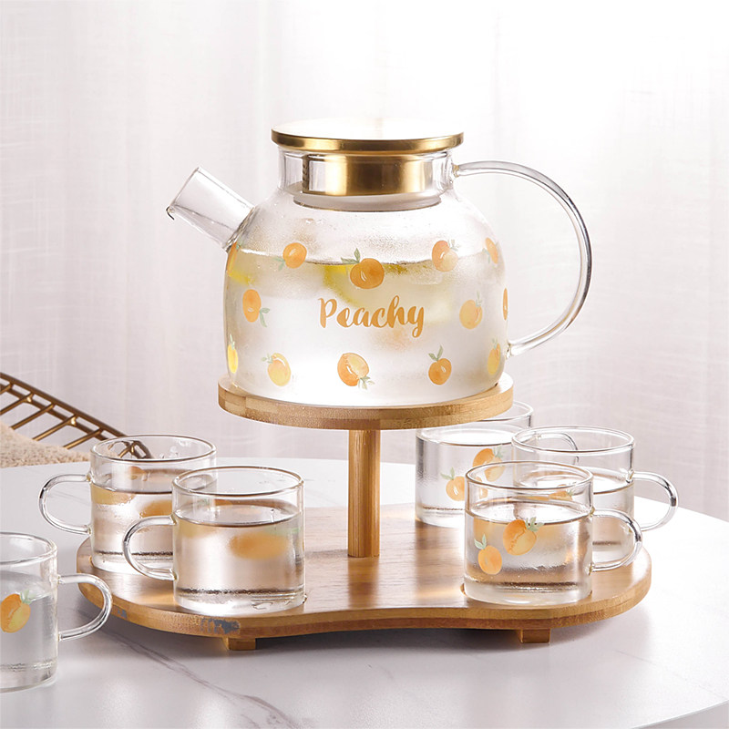玻璃冷水壶套装花茶水果茶壶耐热泡茶器凉水开水托盘泡柠檬果汁壶