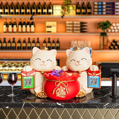 招财猫摆件新店开业大吉装饰品礼物前台发财猫二维码收钱糖果收纳