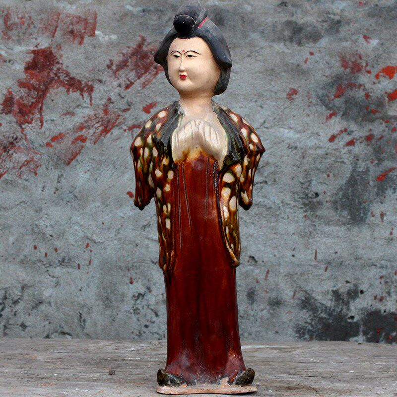 唐三彩仿古仕女陶瓷器摆件博古架收藏古玩画彩绘做旧胖妞肥婆陶俑