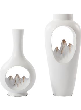 新中式创意禅意山峰花瓶酒店样板房软装售楼处客厅玄关电视柜摆件