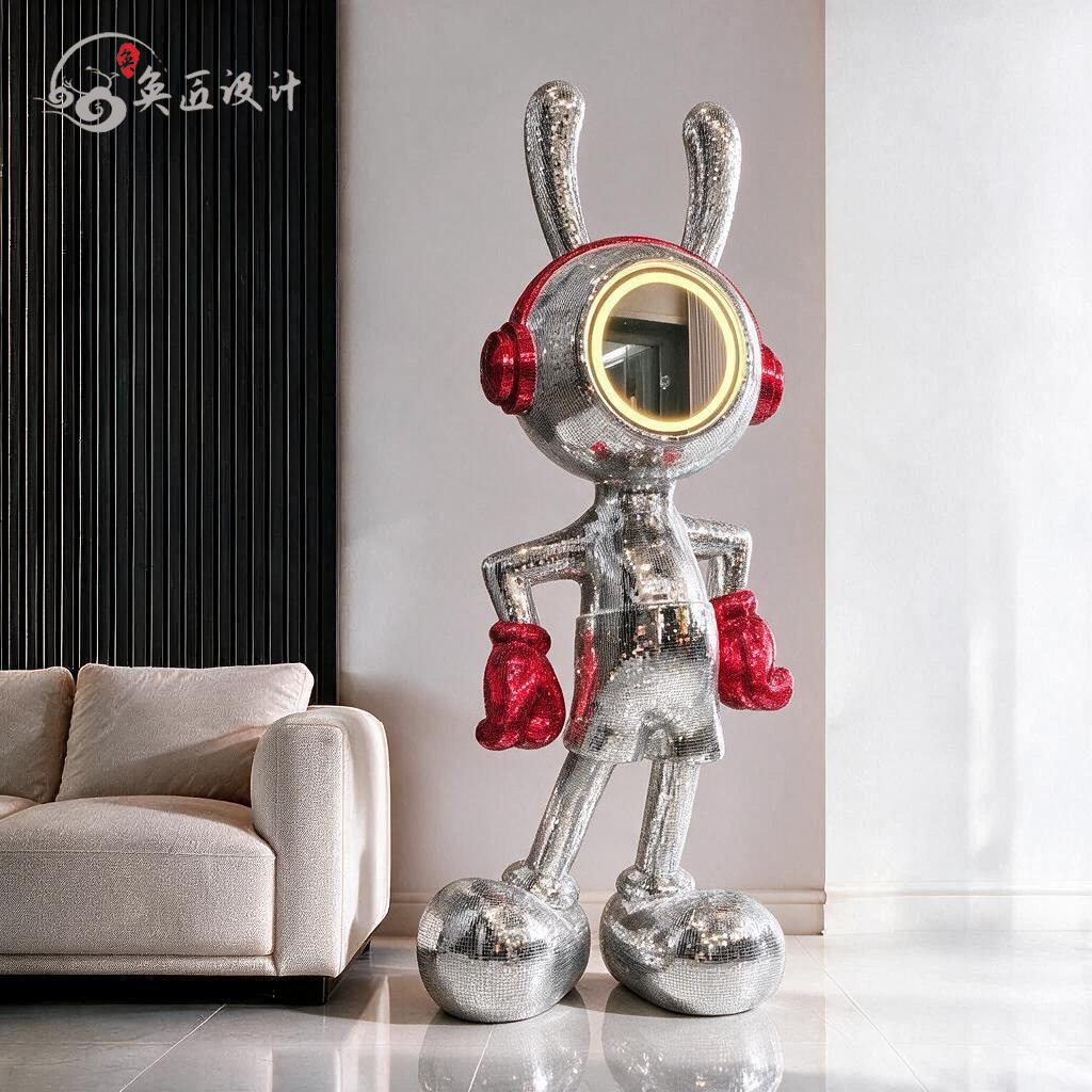 智能镜带蓝牙音响太空大兔落地摆件公司酒店开业别墅大厅迎宾公仔