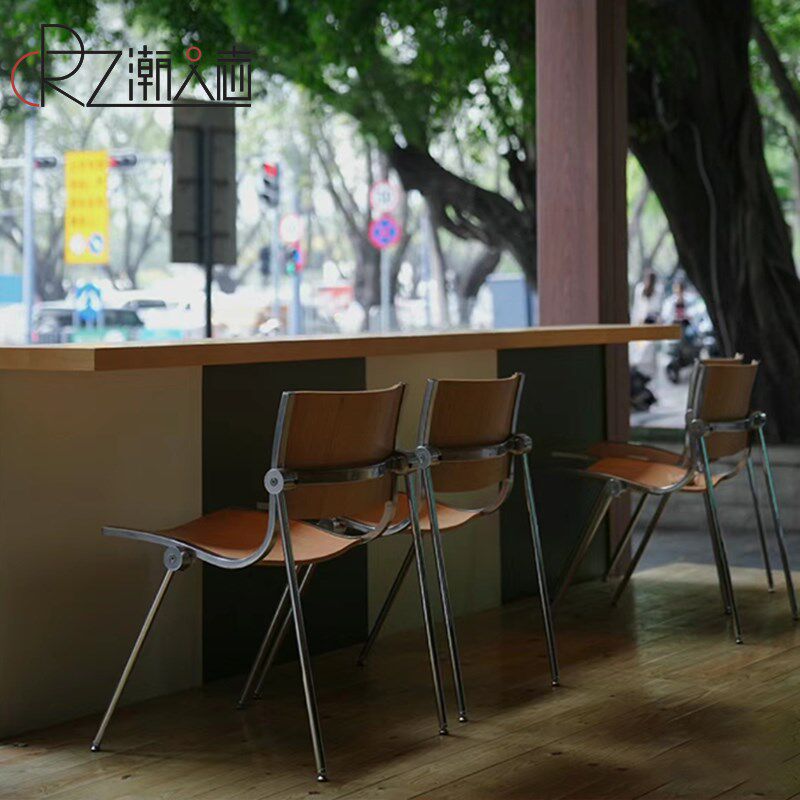 北欧简约中古餐椅vintage弯曲木铝椅咖啡厅靠背休闲椅设计师椅子
