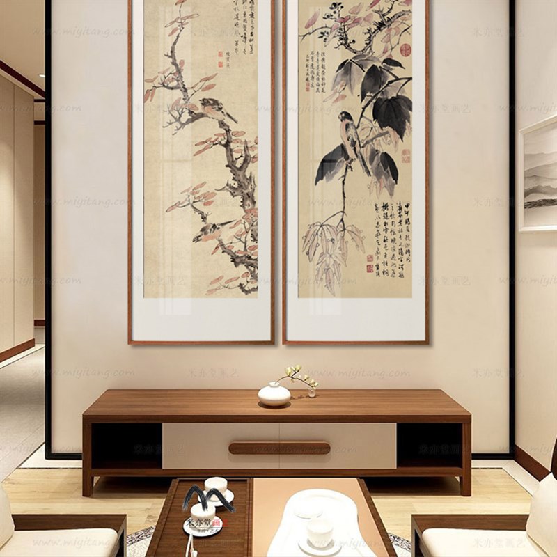 米亦堂x蓝瑛 秋色梧桐图新中式禅意花鸟国画餐馆客厅书房玄关挂画