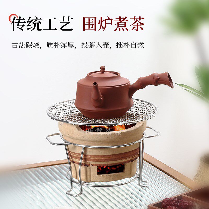 中式户外侧把竹节壶家用复古潮州薄胎砂铫烧水壶单个红泥功夫茶壶