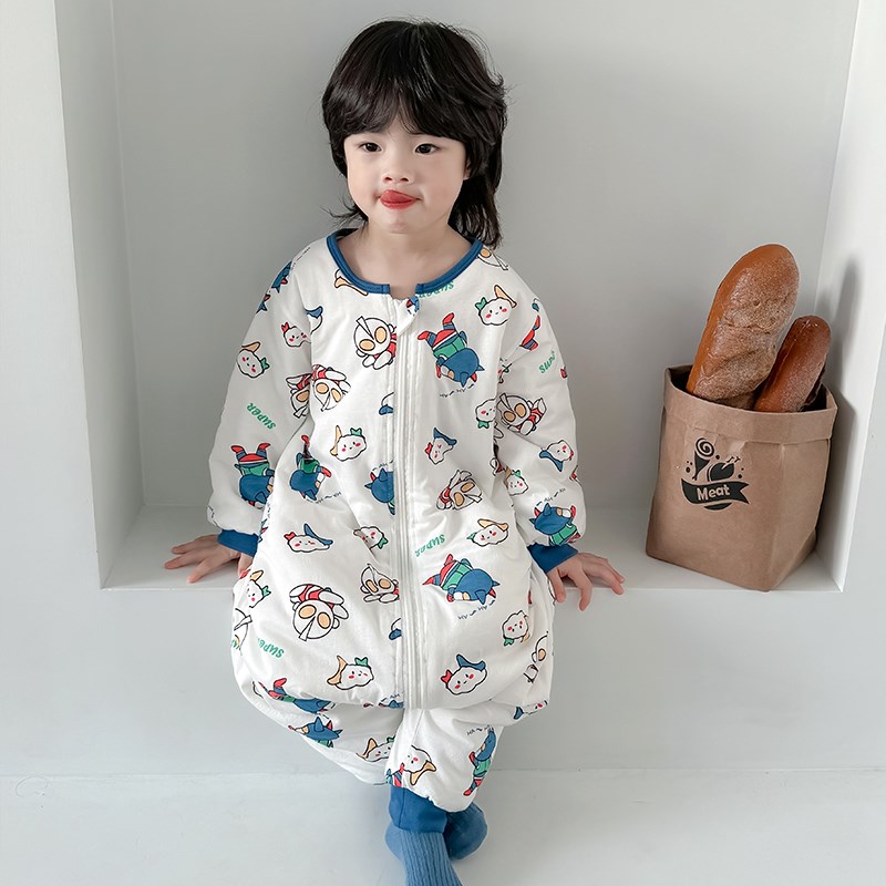 睡袋儿童春秋款婴儿连体睡衣宝宝被子两用秋冬款防踢被子神器大童