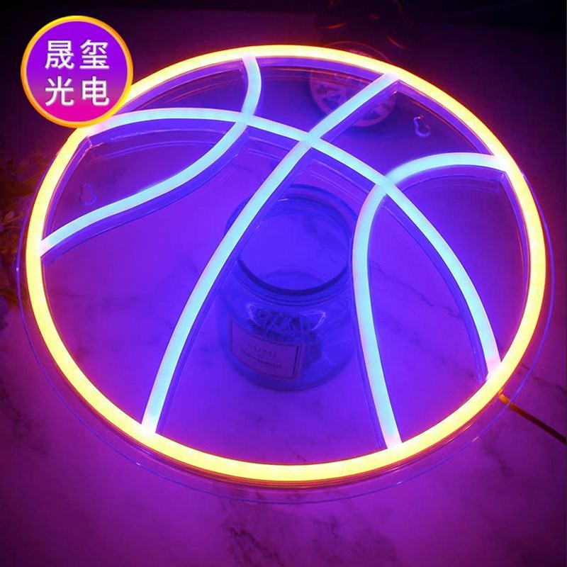 男孩房间蓝球霓虹灯装饰灯夜晚小夜灯游戏室墙壁霓虹灯标志