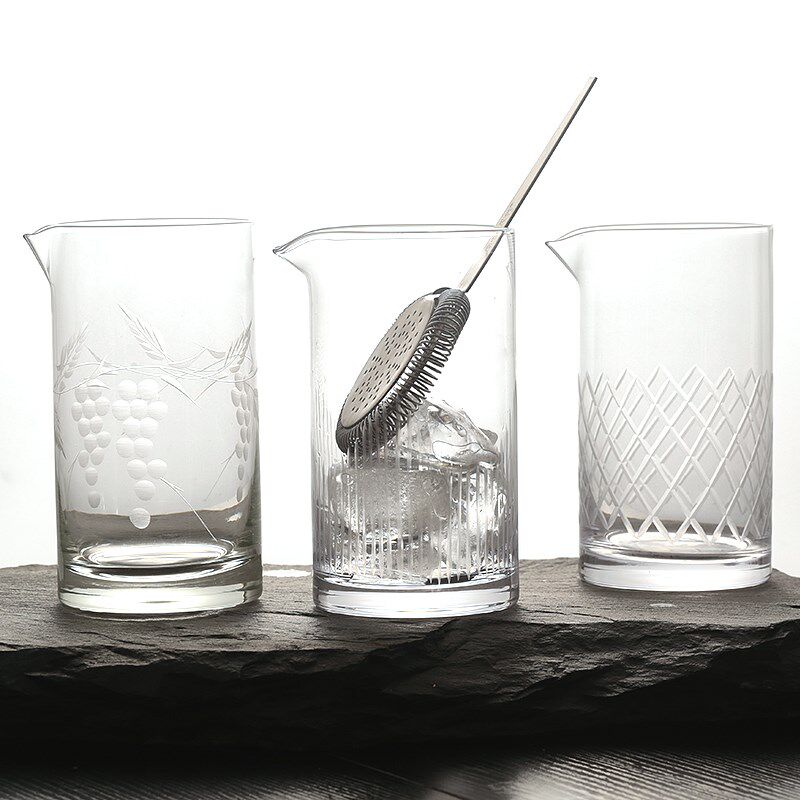 酒吧灵魂日式无铅水晶手工刻花搅拌杯800CC调酒杯 Mixing Glass杯