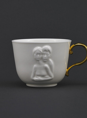 稀奇艺术《因为爱情》骨瓷杯浮雕水杯情侣对水杯下午茶杯新婚礼物