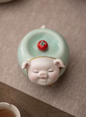 久造《诸事顺利》陶瓷可爱小猪柿子线香插家居客厅桌面装饰品摆件