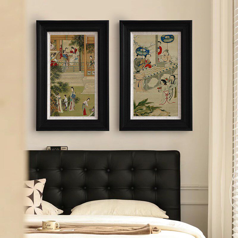 《汉宫春晓》中国古代人物风景装饰画黑色长挂画客厅沙发墙装饰画