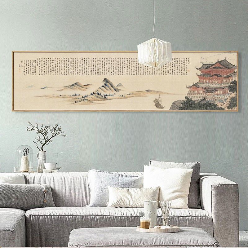 水墨宣言新中式中国风茶室背景墙古风字画装饰画滕王阁序国画挂画