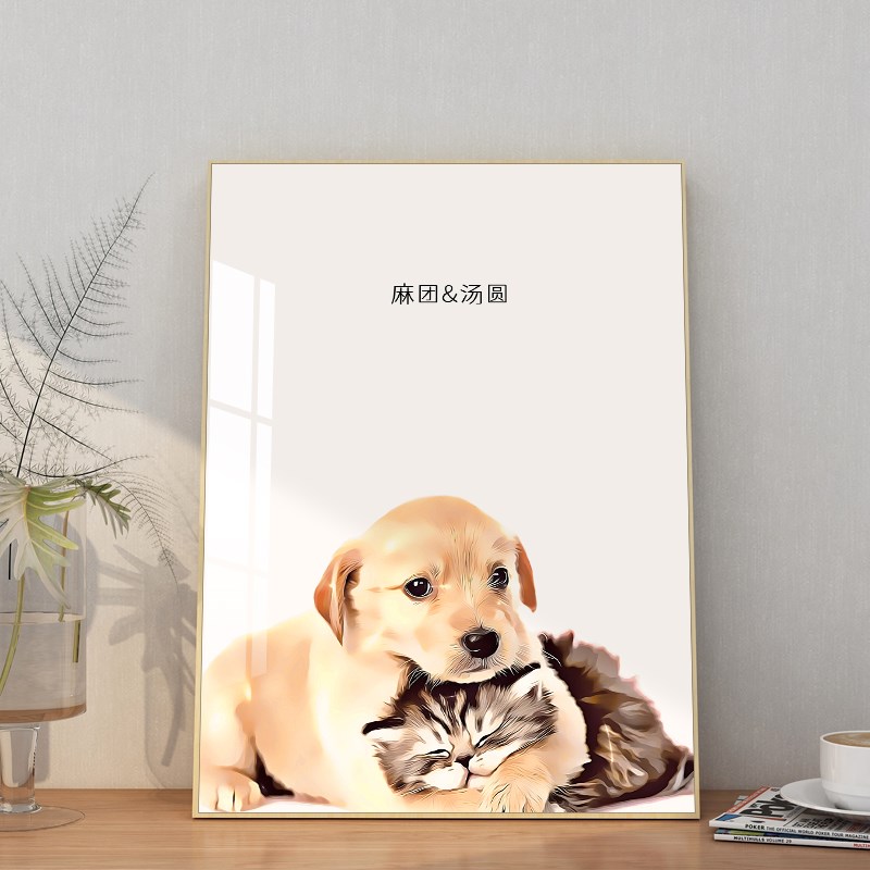 起贝定制电子手绘宠物肖像装饰画萌宠漫画照全家福礼物纪念品挂画