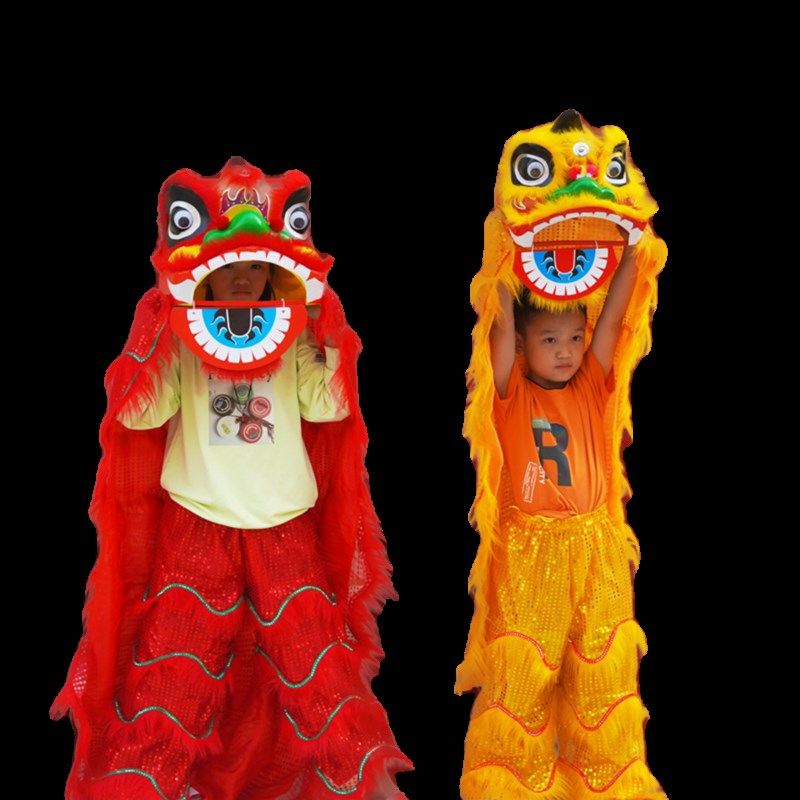 舞狮子儿童舞龙新年小孩醒狮幼儿园演出道具国风狮头鼓玩具全套