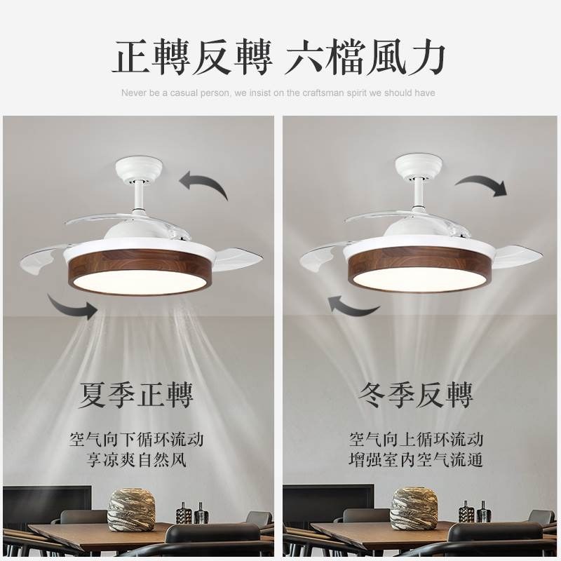 风扇灯变频隐形吊扇灯北美黑胡桃木高档大气新中式家用餐厅风扇灯