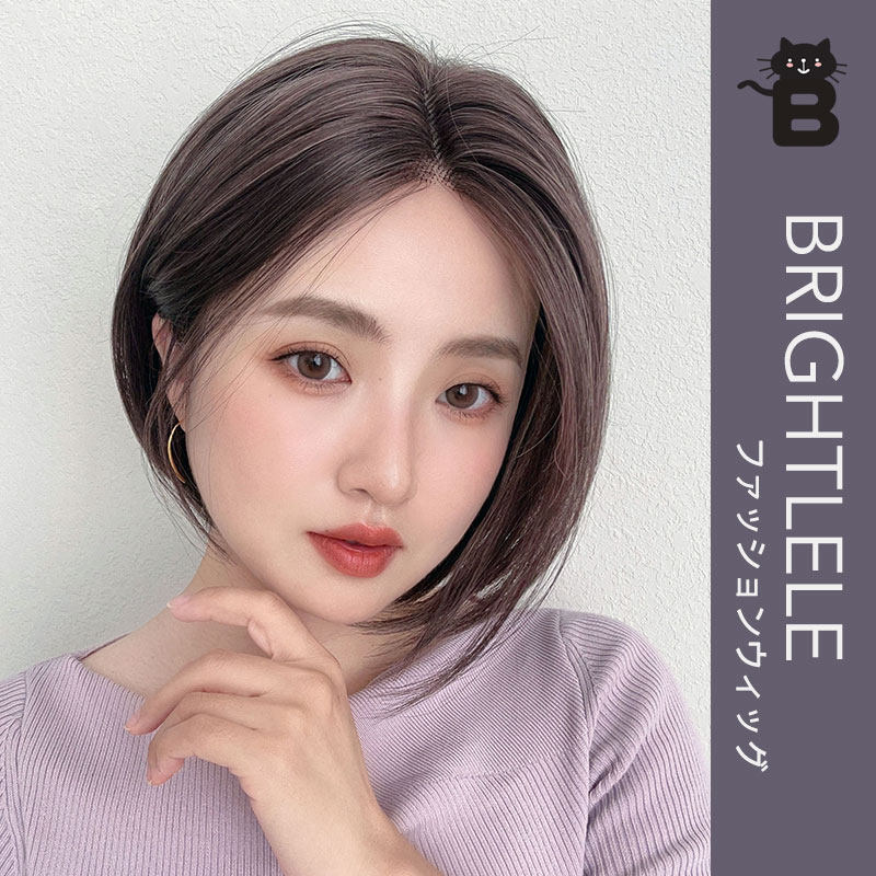 自然修脸中分假发 局部前蕾丝手织假发气质短发女