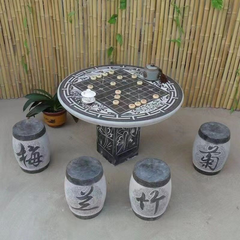 石桌石凳庭院一套花园院子青石大理石石头桌子户外天然石墩石凳子