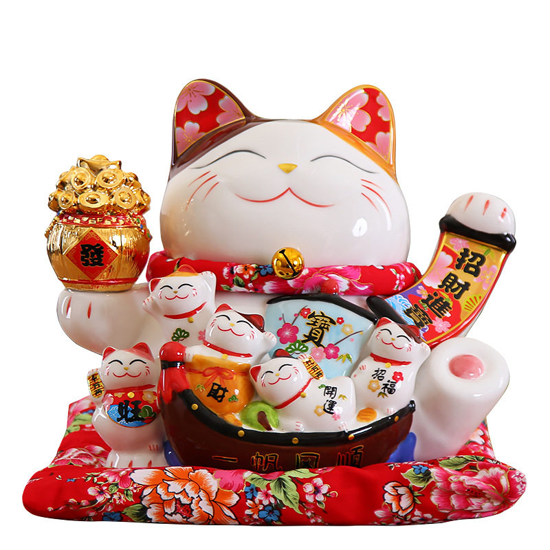 11寸特大号招财猫摆件开业店铺创意陶瓷存钱罐家居装饰摆件