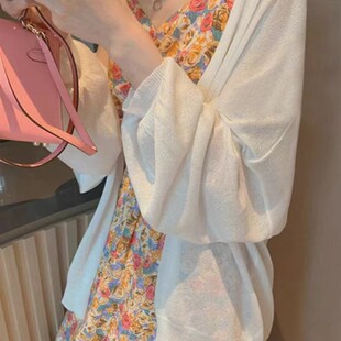 针织开衫女薄款披肩夏季搭配吊带裙子外搭罩衫中长款防晒衫外套潮