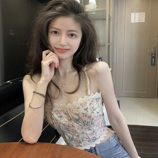 2024夏装新款大码胖妹妹设计感花边碎花吊带背心内搭打底上衣女潮