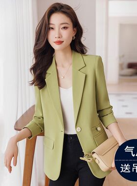 果绿色西装外套女2024新款秋冬季气质廓形上衣高级感炸街女士西服