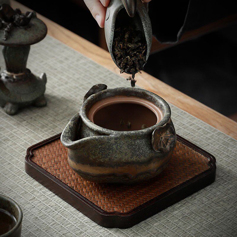 中式复古粗陶手抓壶志野柴烧宝瓶茶壶单壶窑变茶具泡茶壶盖碗家用