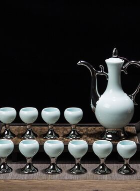 陶瓷白酒酒具鎏银酒具酒杯套装家用青瓷酒壶仿古分酒器中式高脚杯