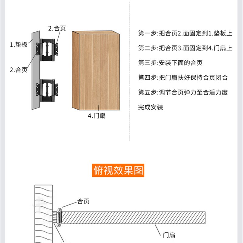 不锈钢自动回弹铰链隐形门自闭关门器内外开双开自由双向弹簧合页