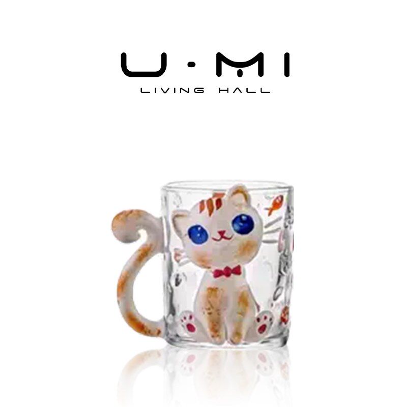 U Mi LIVING橘猫  杯具高颜值手绘萌猫玻璃杯咖啡杯情侣喝水杯