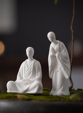 中式禅意无相佛陶瓷人物小和尚客厅书房玄关办公室桌面装饰工艺品