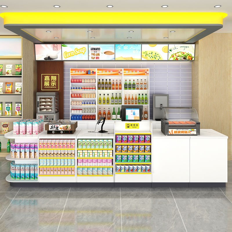 美宜佳超市收银台展示柜一体柜台吧台接待前台店铺小型网红便利店图片