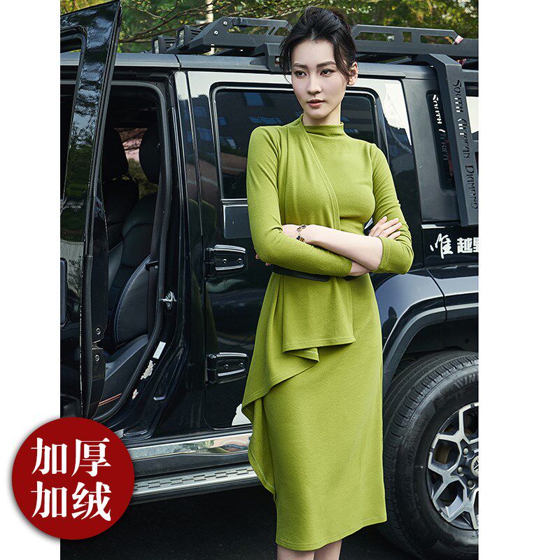 2025春季法式不规则荷叶边保暖德绒收腰时尚中长款礼服女装连衣裙