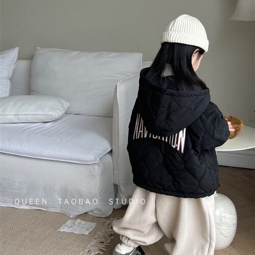 儿童棉服韩版冬季新品女童字母刺绣连帽棉衣宝宝百搭保暖夹克外套