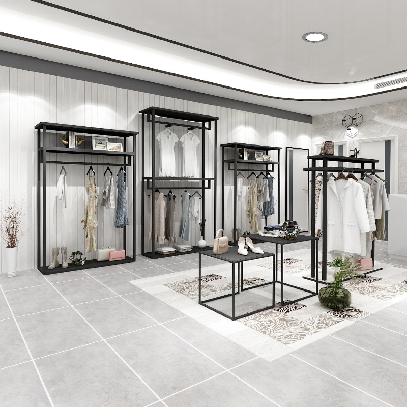 落地式服装店展示架双层挂衣架陈列架曼雅铁都金属材质服装展示架