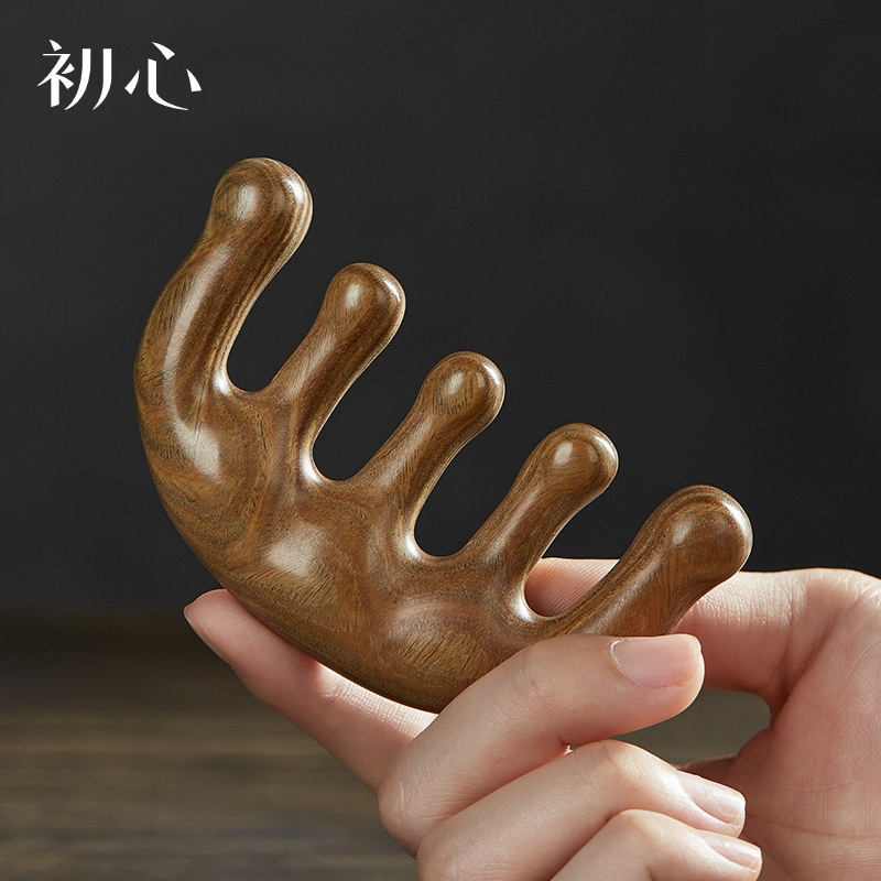 初心绿檀木梳头皮按摩梳大齿梳子宽齿梳多功能养发梳按摩疏通神器