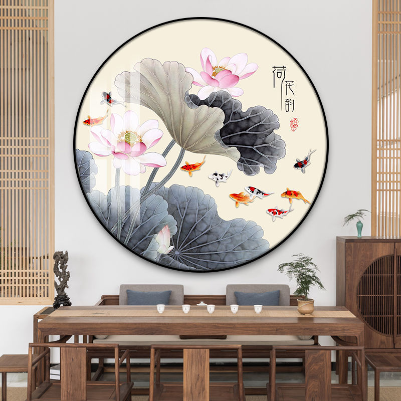 家和富贵玄关圆形装饰画中式餐厅壁画进门走廊背景墙客厅过道挂画