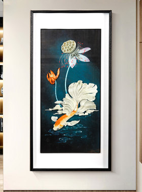 入户玄关装饰画国画山水画客厅挂画玉雕新中式竖版大幅5d立体雕刻