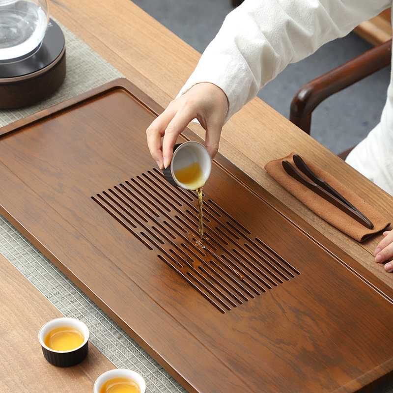 茶盘家用功夫茶具抽屉式排水茶盘竹制大号小号储水茶托盘茶海茶台