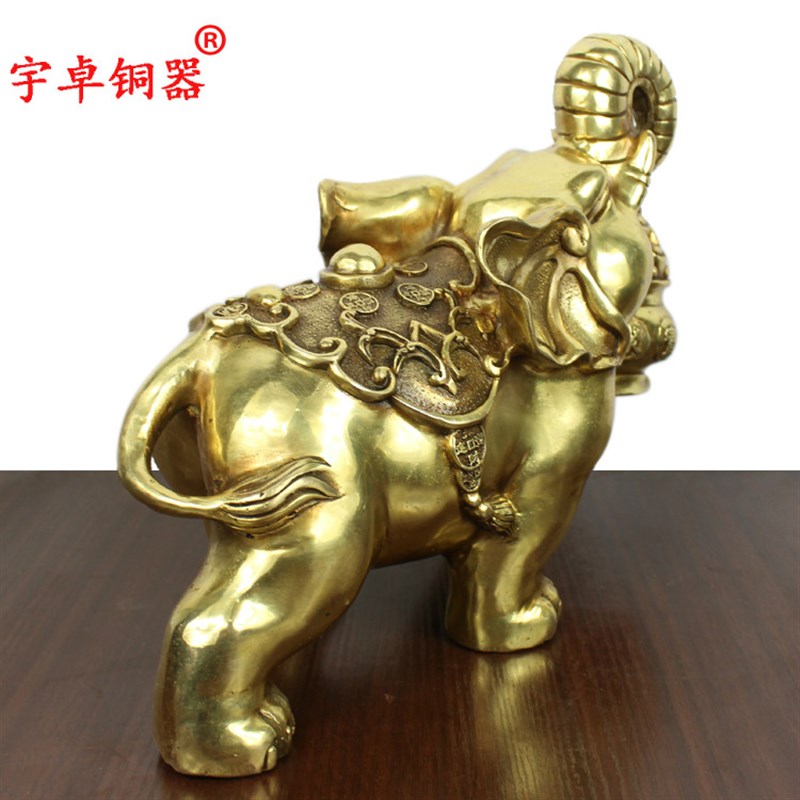 宇卓铜器 纯铜象黄铜大象卷聚宝盆卷一桶金大象工艺品摆件