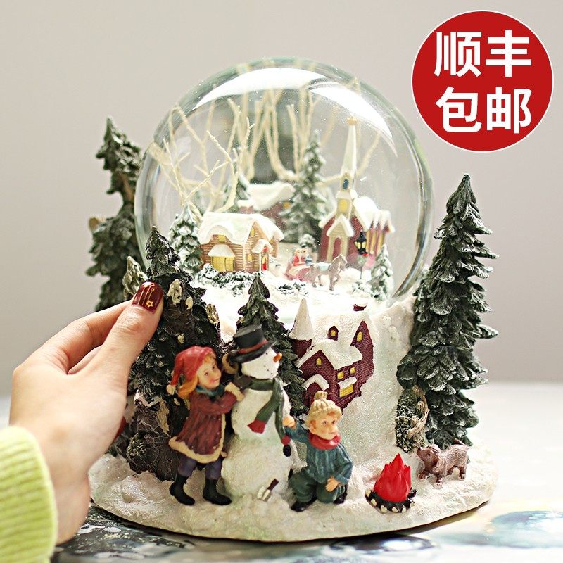 圣诞火车老人雪花水晶球音乐盒八音盒玻璃球女生闺蜜老婆新年礼物