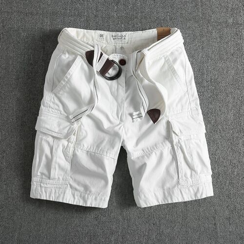 重磅美式复古工装短裤夏季男士纯棉多袋裤宽松休闲五分裤白色大码