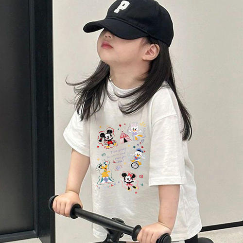 夏季女童米奇印花落肩短袖T恤